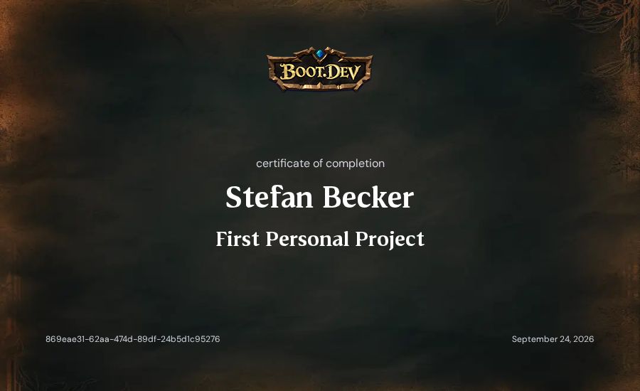 Stefan Becker's Boot.dev First Personal Project certificate