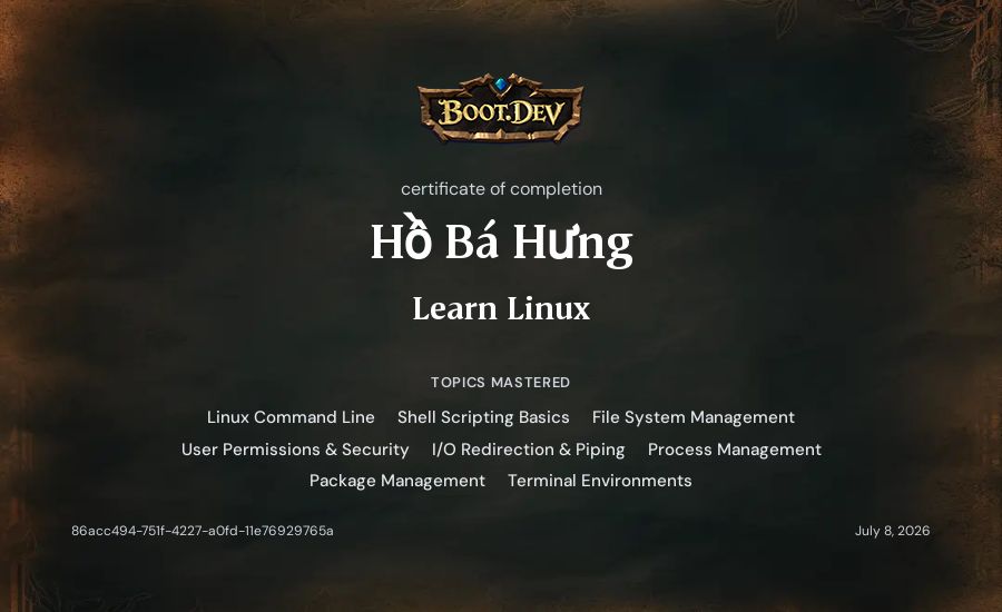 Hồ Bá Hưng's Boot.dev Learn Linux certificate