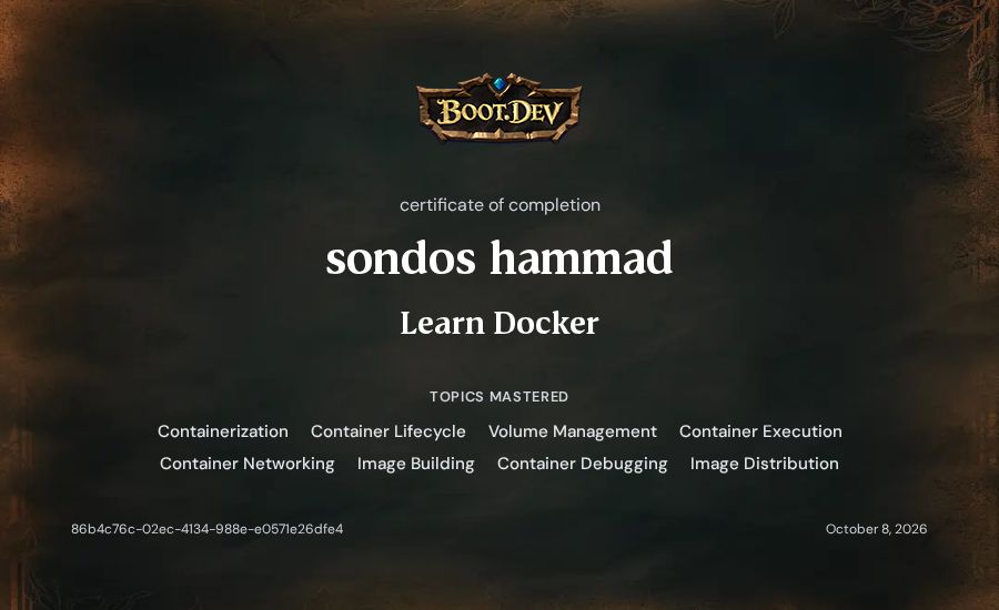 sondos hammad's Boot.dev Learn Docker certificate