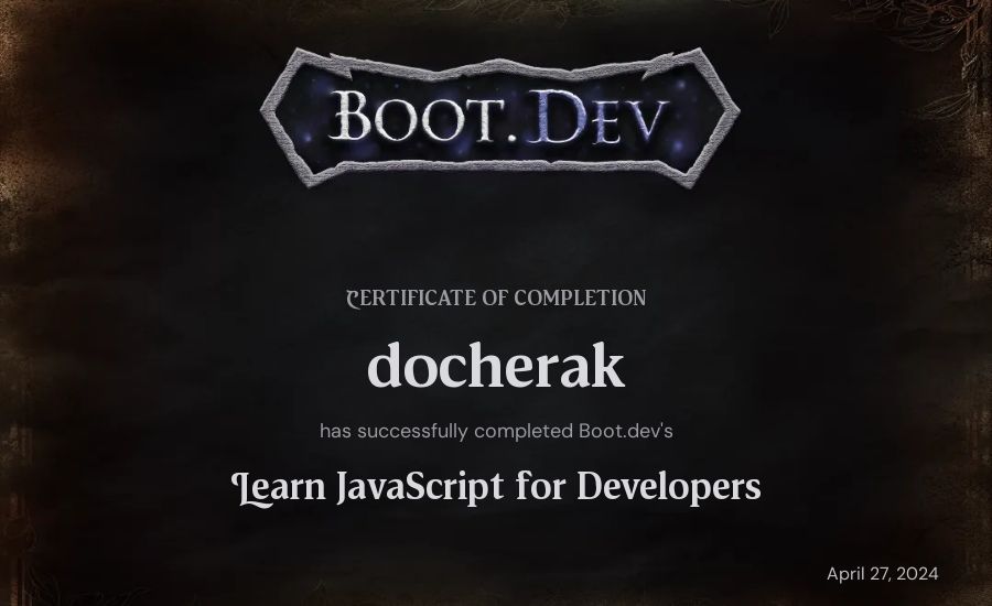 docherak's Boot.dev Learn JavaScript certificate