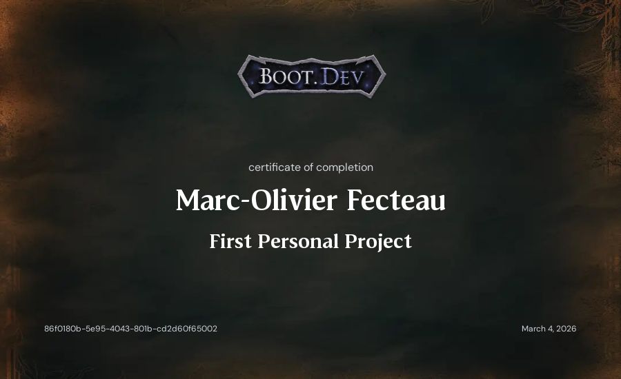 Marc-Olivier Fecteau's Boot.dev First Personal Project certificate