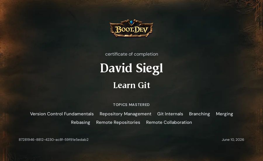 David Siegl's Boot.dev Learn Git certificate