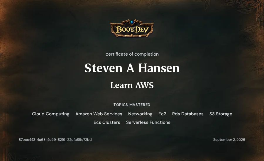 duckshed's Boot.dev Learn AWS certificate