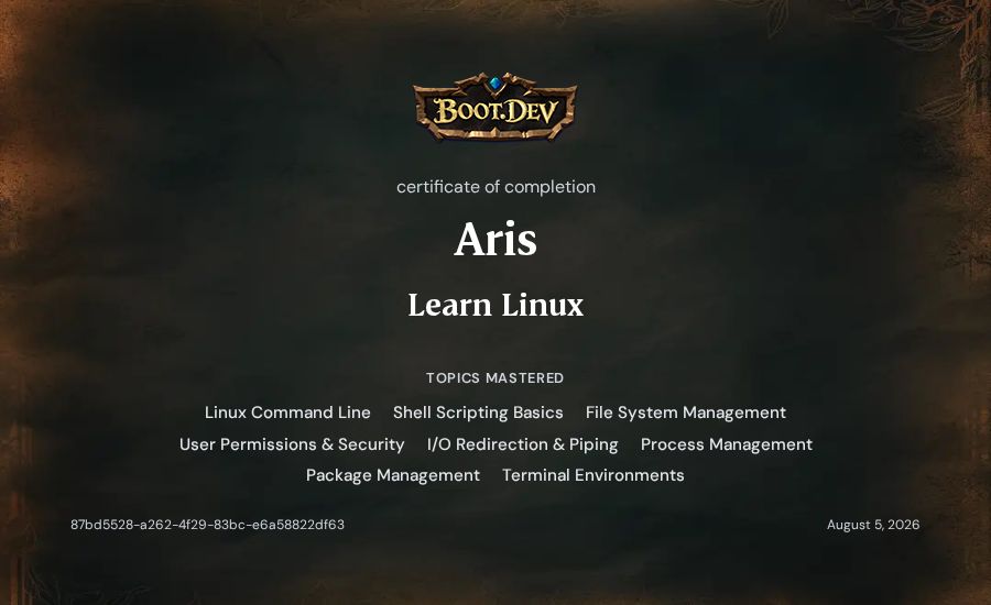 Aris's Boot.dev Learn Linux certificate
