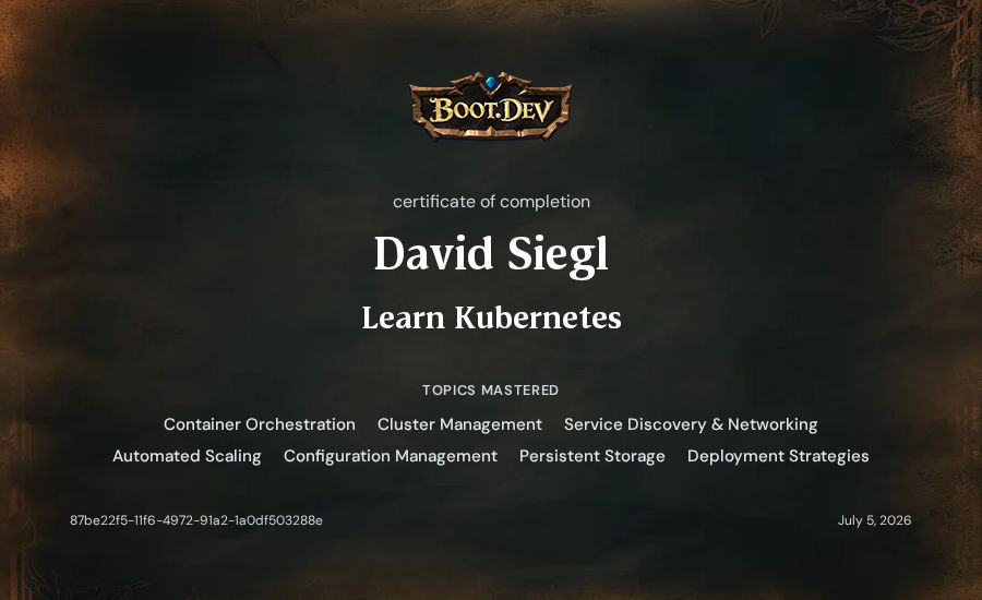 David Siegl's Boot.dev Learn Kubernetes certificate