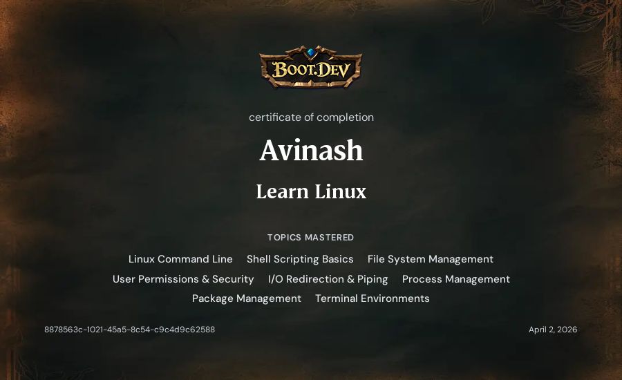 Avinash's Boot.dev Learn Linux certificate