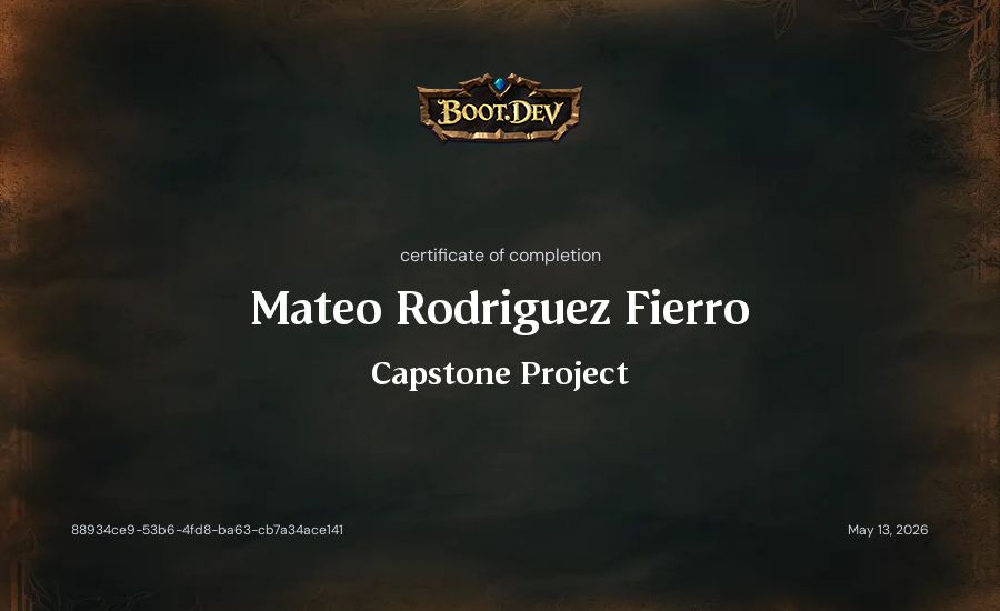Mateo Rodriguez Fierro's Boot.dev Capstone Project certificate