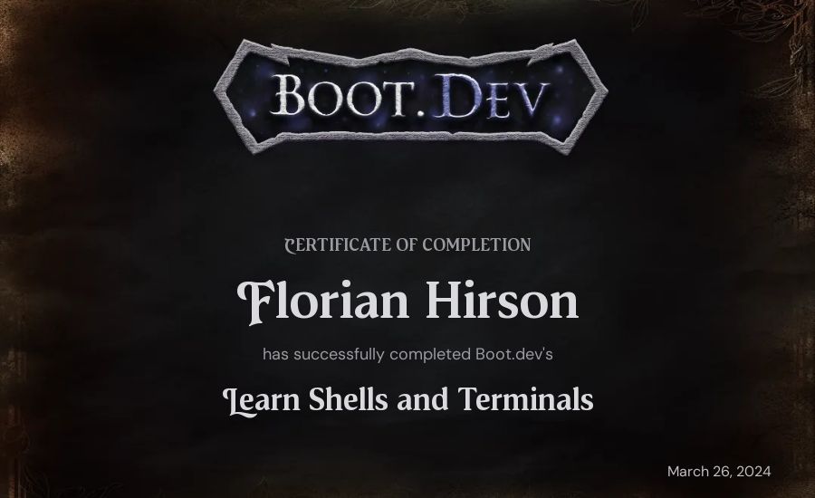 Florian Hirson's Boot.dev Learn Linux certificate