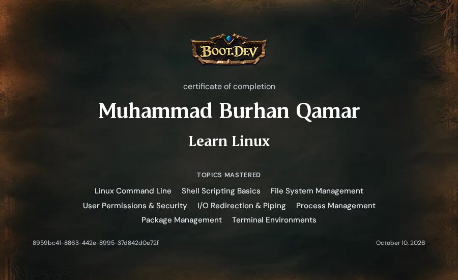 Muhammad Burhan Qamar's Boot.dev Learn Linux certificate