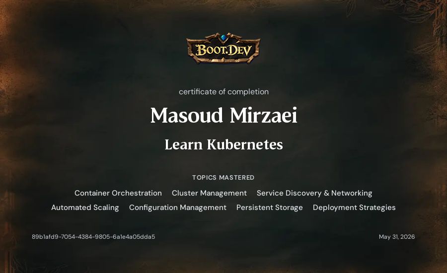 Masoud Mirzaei's Boot.dev Learn Kubernetes certificate