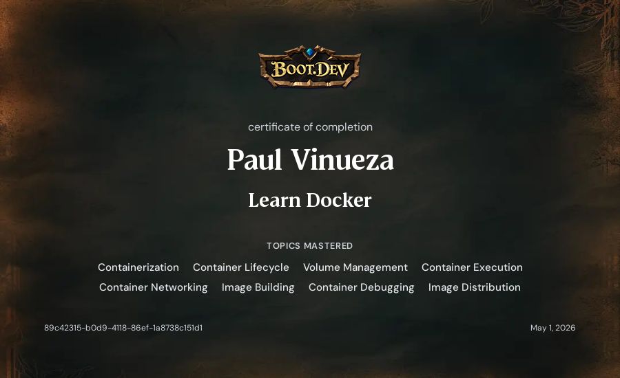 Paul Vinueza's Boot.dev Learn Docker certificate