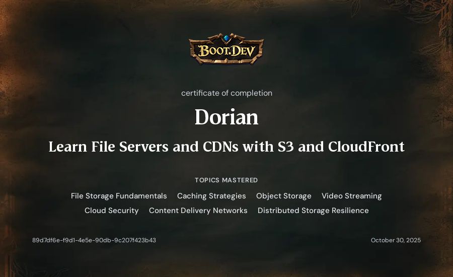Dorian's Boot.dev Learn File Servers and CDNs with S3 and CloudFront certificate