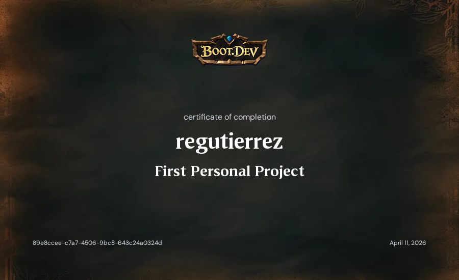 regutierrez's Boot.dev First Personal Project certificate