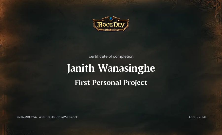 Janith Wanasinghe's Boot.dev First Personal Project certificate