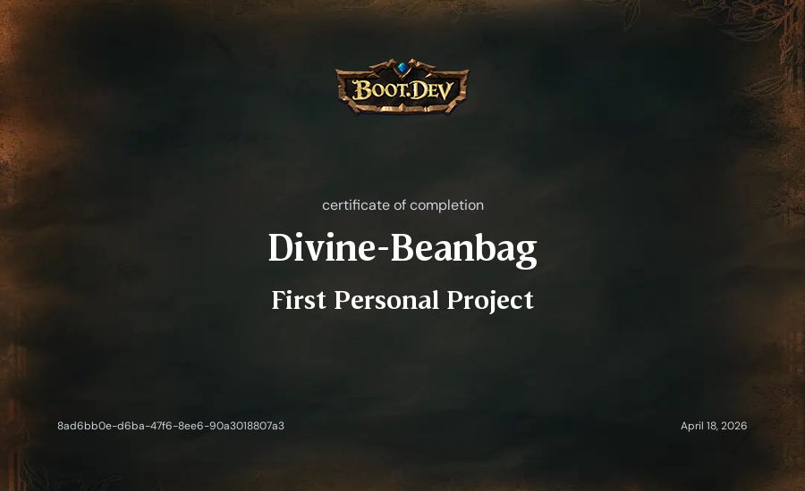 Divine-Beanbag's Boot.dev First Personal Project certificate