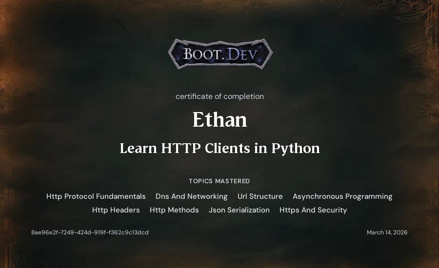 Ethan's Boot.dev Learn HTTP Clients in Python certificate