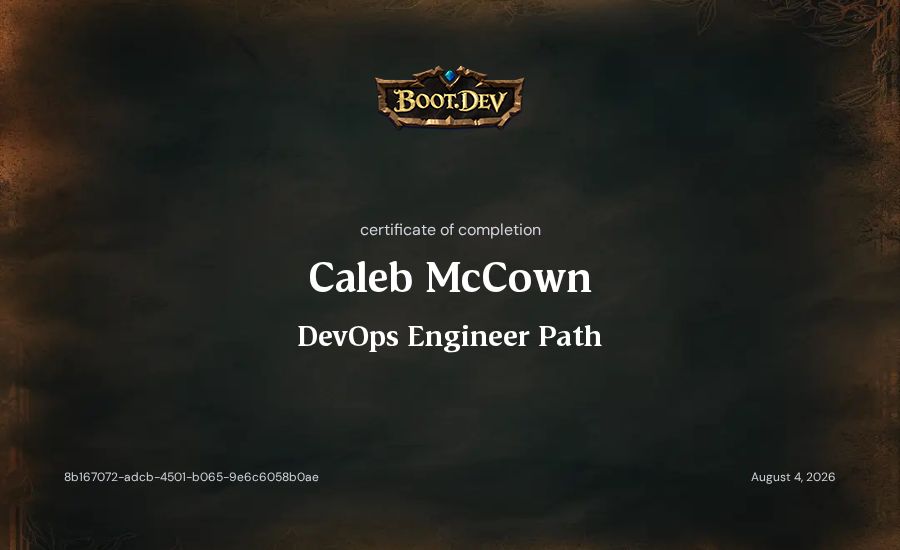 Caleb McCown's Boot.dev DevOps Engineer Path certificate