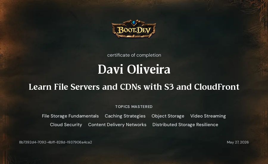 Davi Oliveira's Boot.dev Learn File Servers and CDNs with S3 and CloudFront certificate