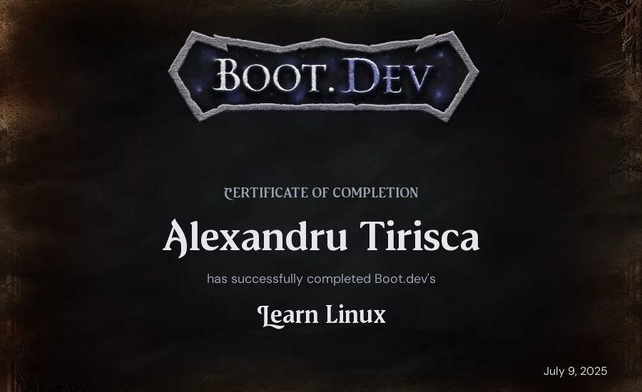 Alexandru Tirisca's Boot.dev Learn Linux certificate