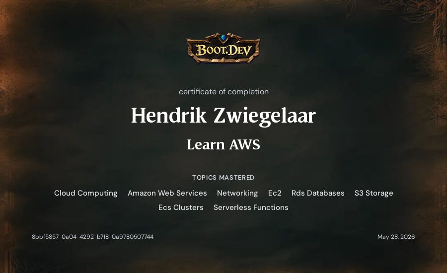 Hendrik Zwiegelaar's Boot.dev Learn AWS certificate