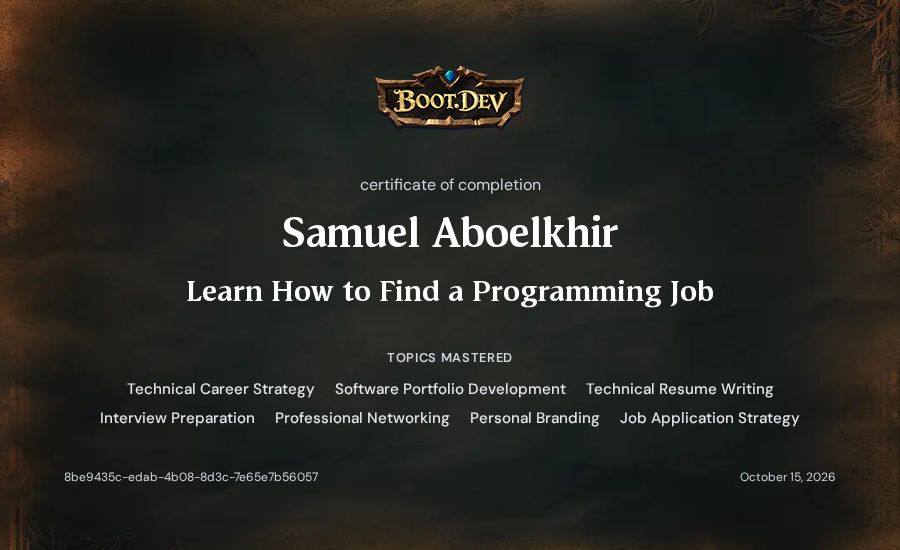 Samuel Aboelkhir's Boot.dev Learn How to Find a Programming Job certificate