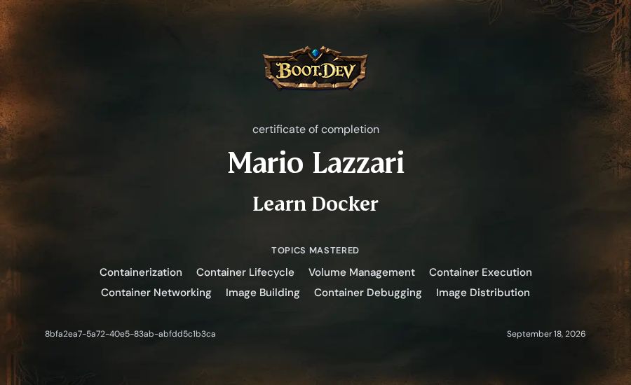 Mario Lazzari's Boot.dev Learn Docker certificate