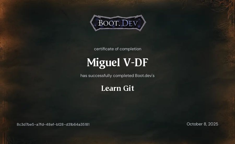Miguel Vitta's Boot.dev Learn Git certificate