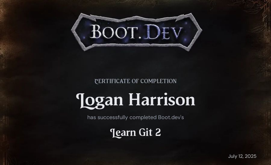 Logan Harrison's Boot.dev Learn Git 2 certificate