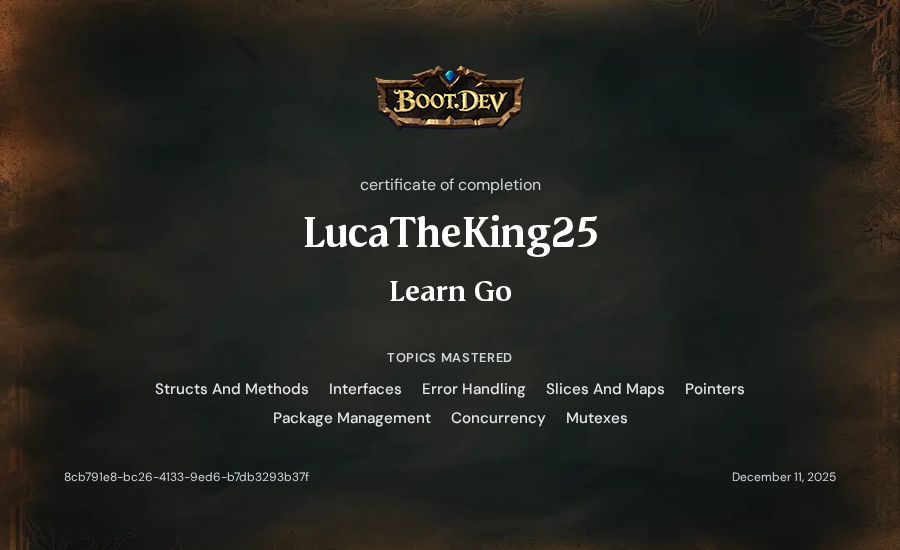 LucaTheKing25's Boot.dev Learn Go certificate