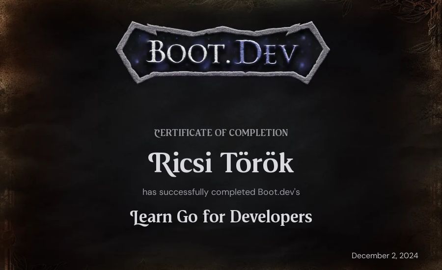 Ricsi Török's Boot.dev Learn Go certificate