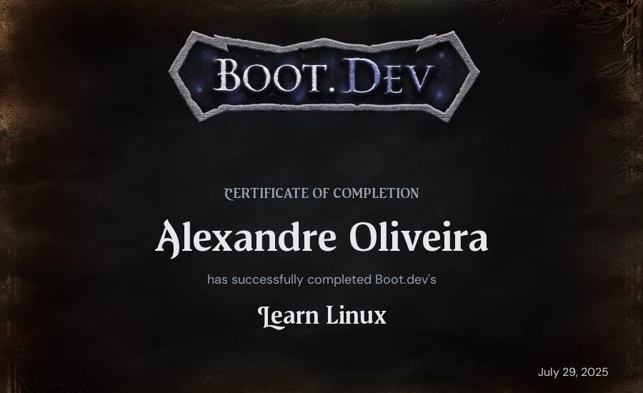 Alexandre Oliveira's Boot.dev Learn Linux certificate