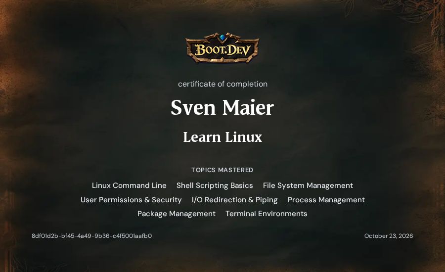Sven Maier's Boot.dev Learn Linux certificate