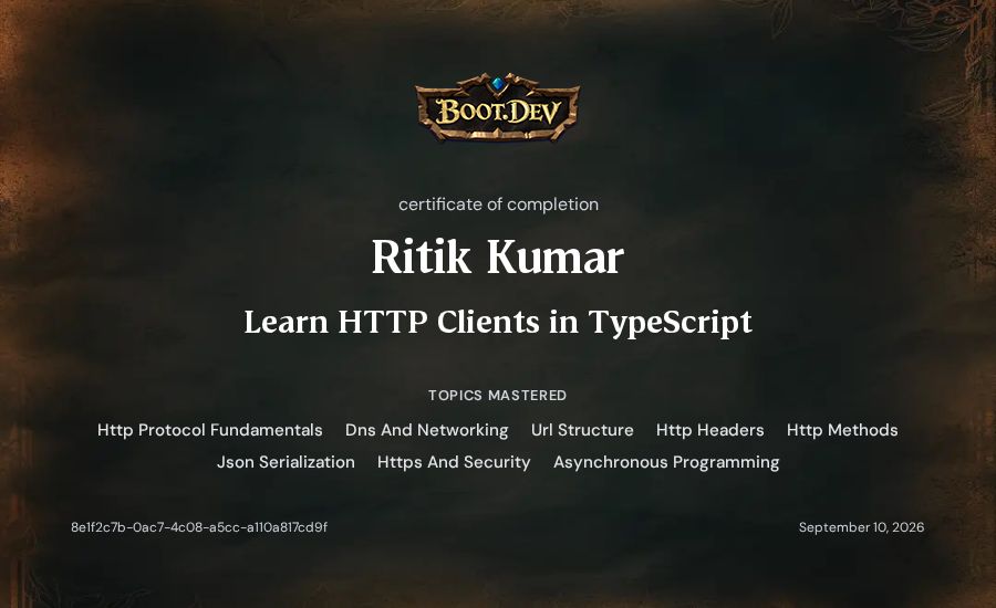 Ritik Kumar's Boot.dev Learn HTTP Clients in TypeScript certificate