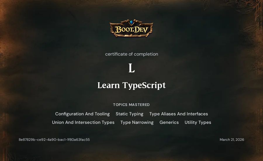 L's Boot.dev Learn TypeScript certificate