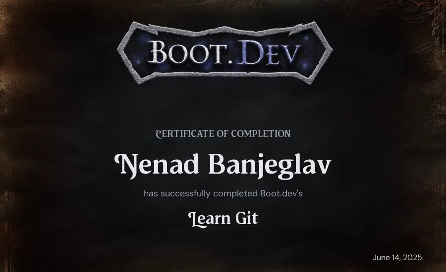 Nenad Banjeglav's Boot.dev Learn Git certificate