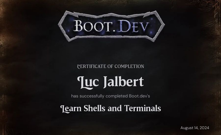 Luc Jalbert's Boot.dev Learn Linux certificate
