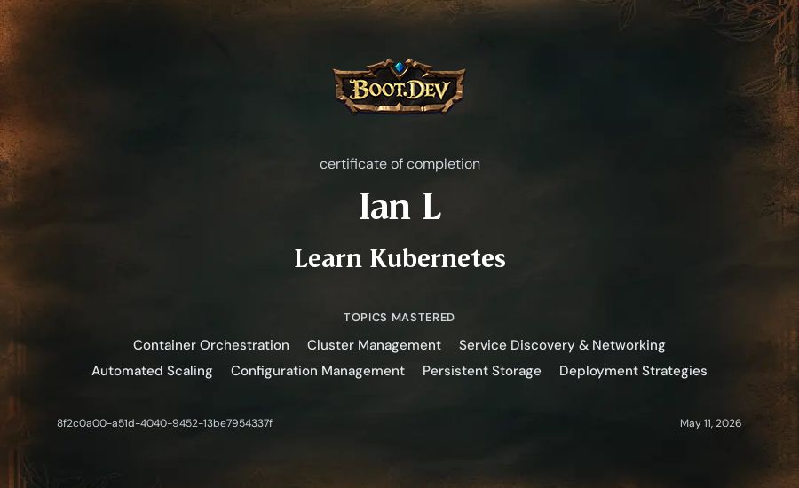 Ian L's Boot.dev Learn Kubernetes certificate