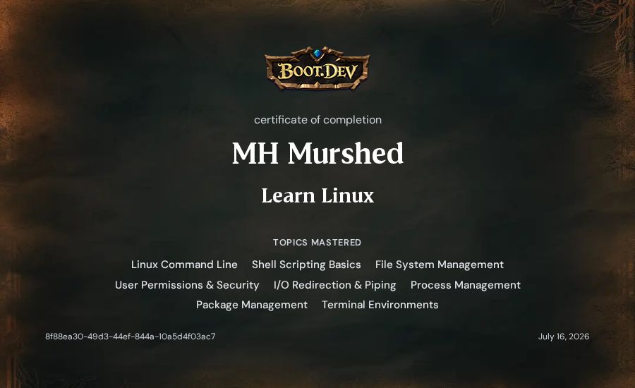 MH Murshed's Boot.dev Learn Linux certificate