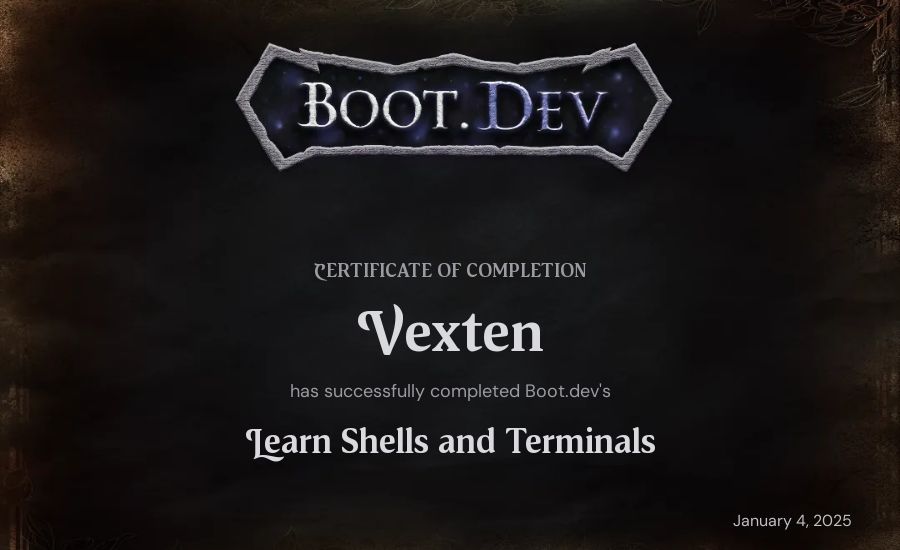 Vexten's Boot.dev Learn Linux certificate