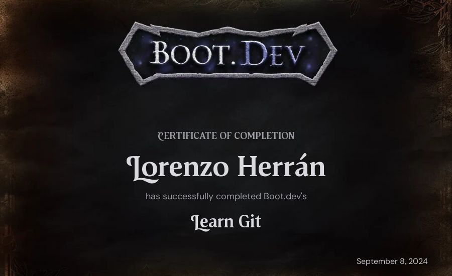Lorenzo Herrán's Boot.dev Learn Git certificate