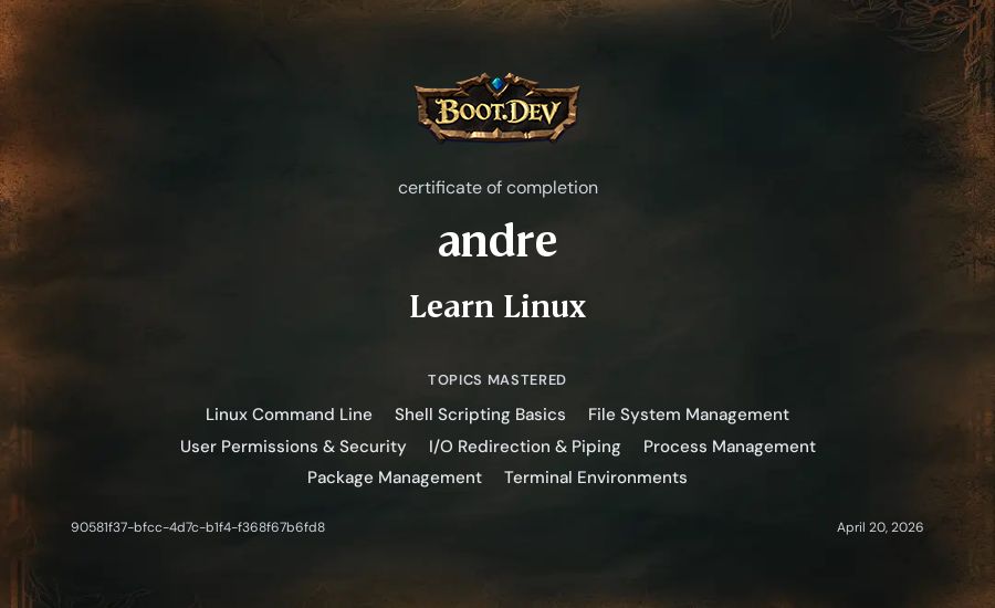 Andre's Boot.dev Learn Linux certificate