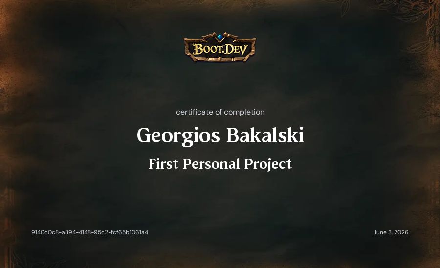 Georgios Bakalski's Boot.dev First Personal Project certificate