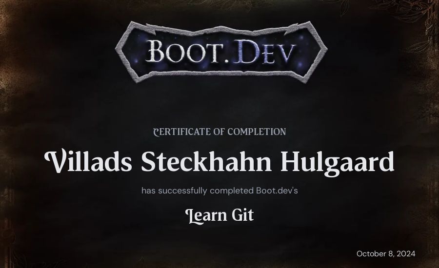 Villads Steckhahn Hulgaard's Boot.dev Learn Git certificate
