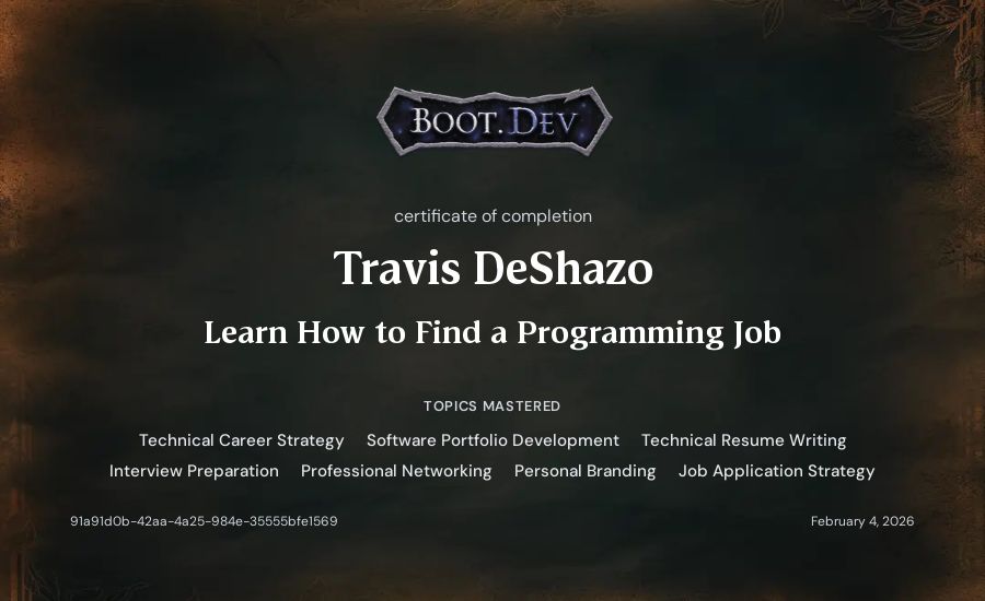 Travis DeShazo's Boot.dev Learn How to Find a Programming Job certificate