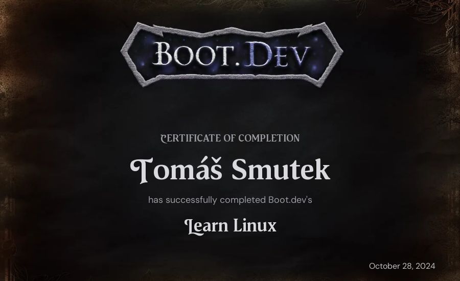 Tomáš Smutek's Boot.dev Learn Linux certificate