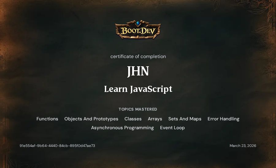JHN's Boot.dev Learn JavaScript certificate