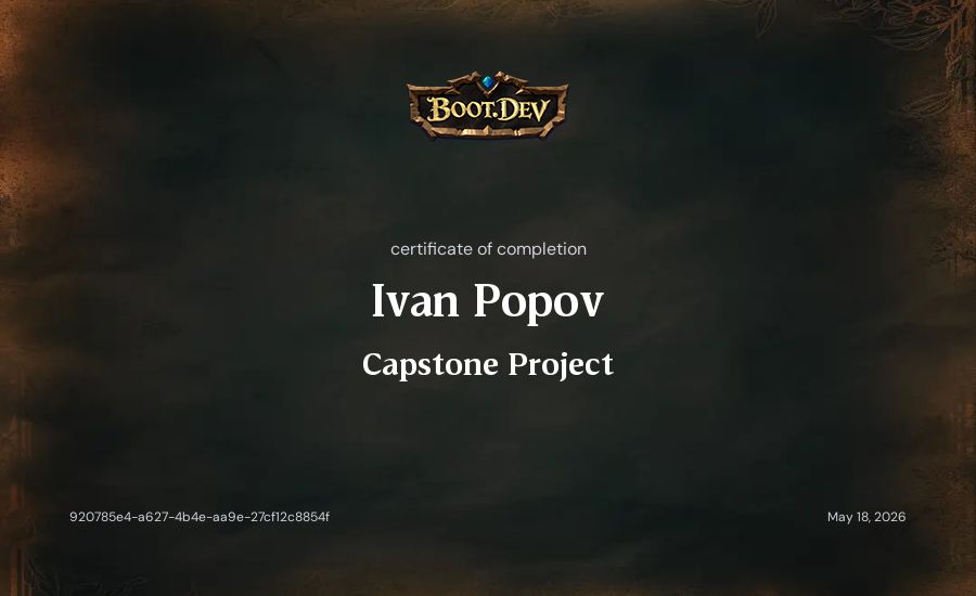 Ivan Popov's Boot.dev Capstone Project certificate