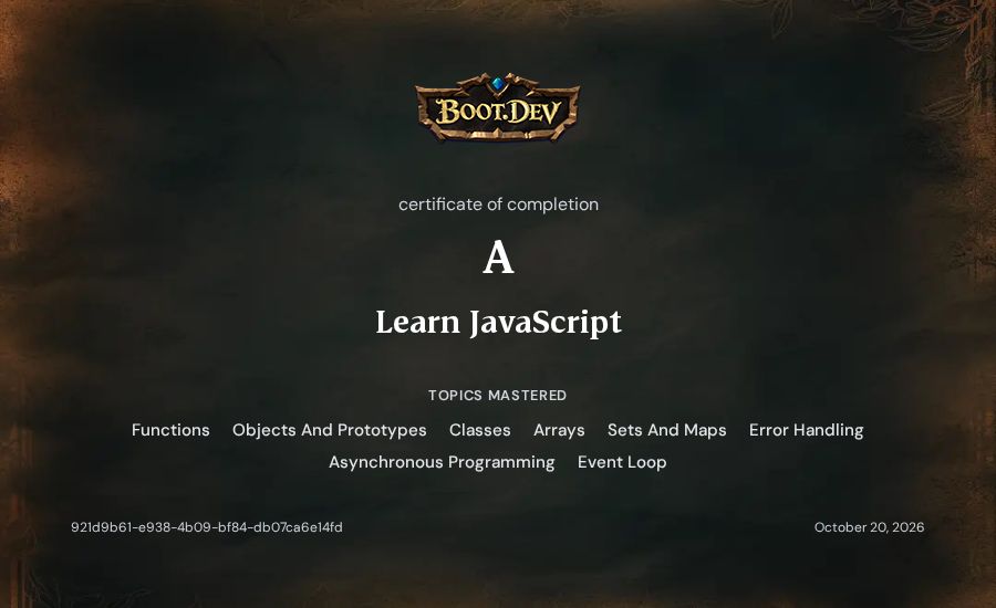 A's Boot.dev Learn JavaScript certificate