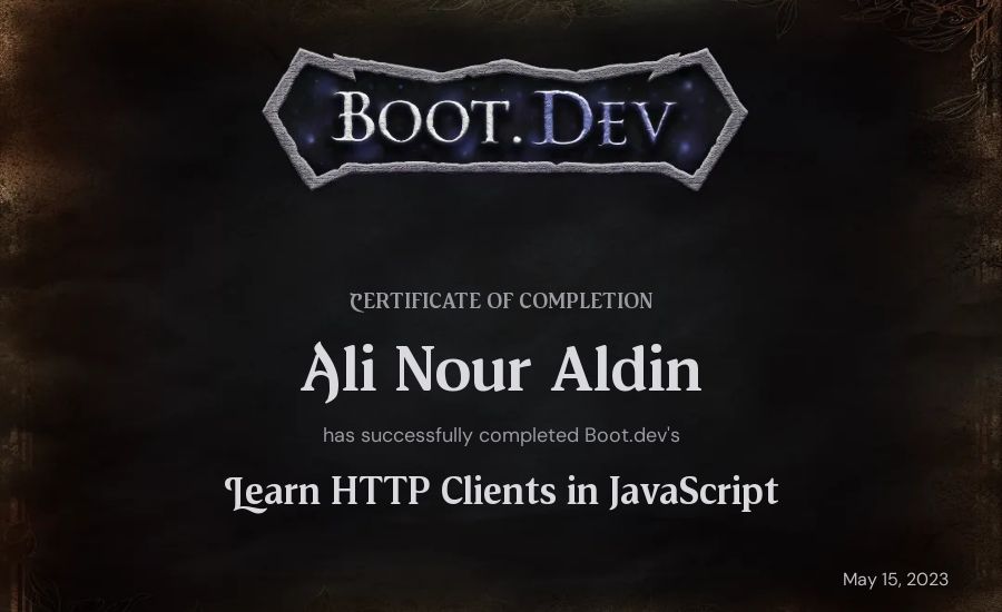 Ali Nour Aldin's Boot.dev Learn HTTP Clients in TypeScript certificate