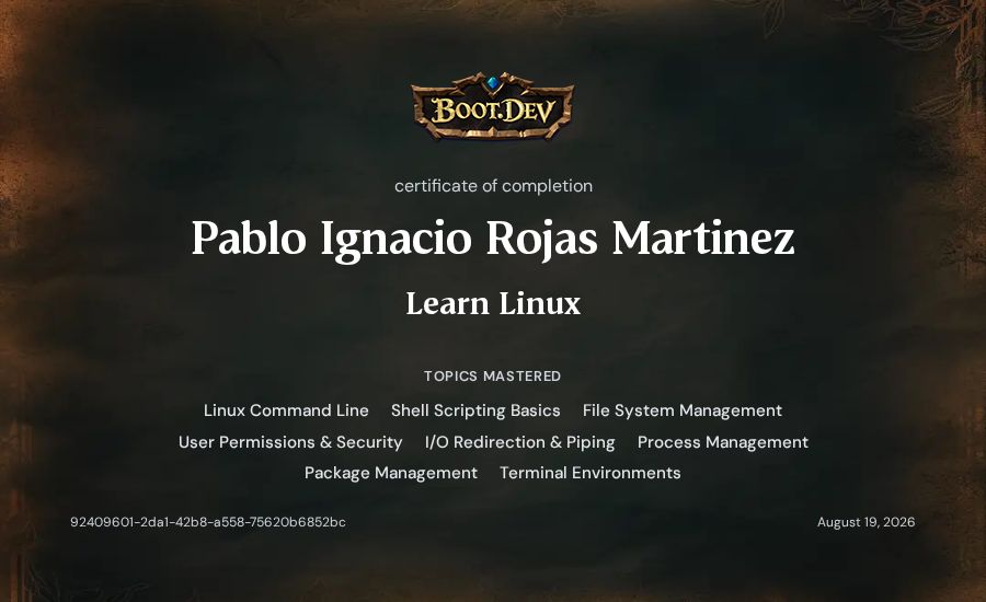 Pablo Ignacio Rojas Martinez's Boot.dev Learn Linux certificate